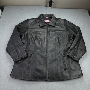Excelled Collection Jacket Womens 2XL‎ Black Leather Zip Quilted Lined Car Coat